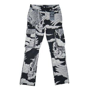 Rebel Vengeance Winged Skull Tapestry Cargo Pants Size 28x32 Goth Streetwear